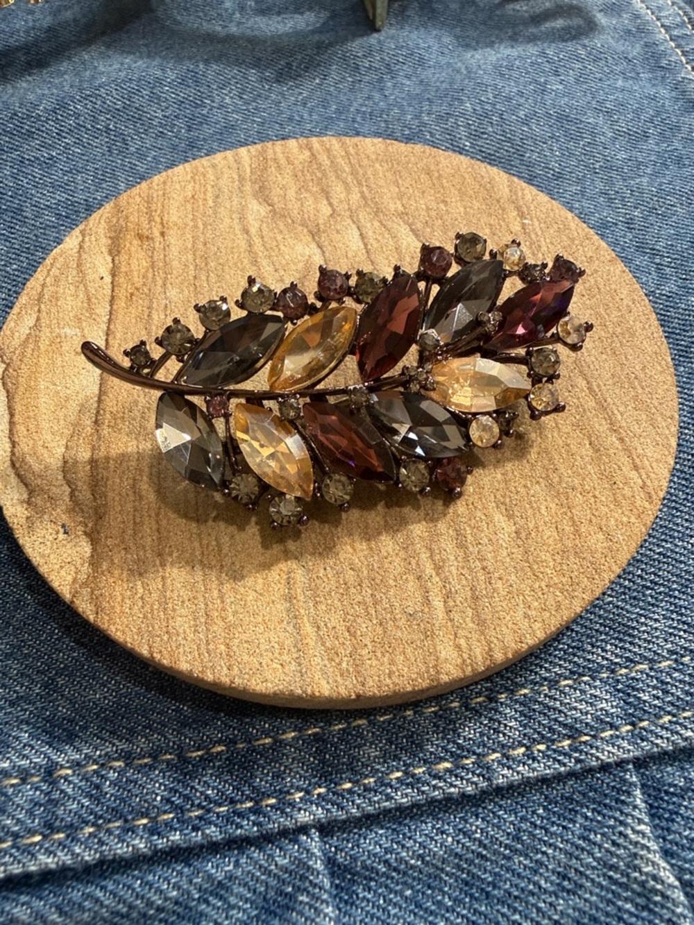 Fashion Crystal Leaf Brooch in Amber, Smokey Gray & Deep Plum